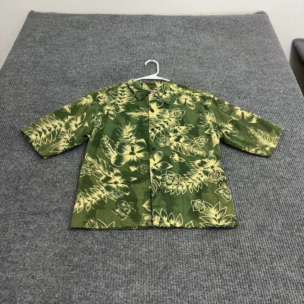 Rio Button Up Shirt Mens S Green Cotton Floral Allover Print Hawaiian Casual